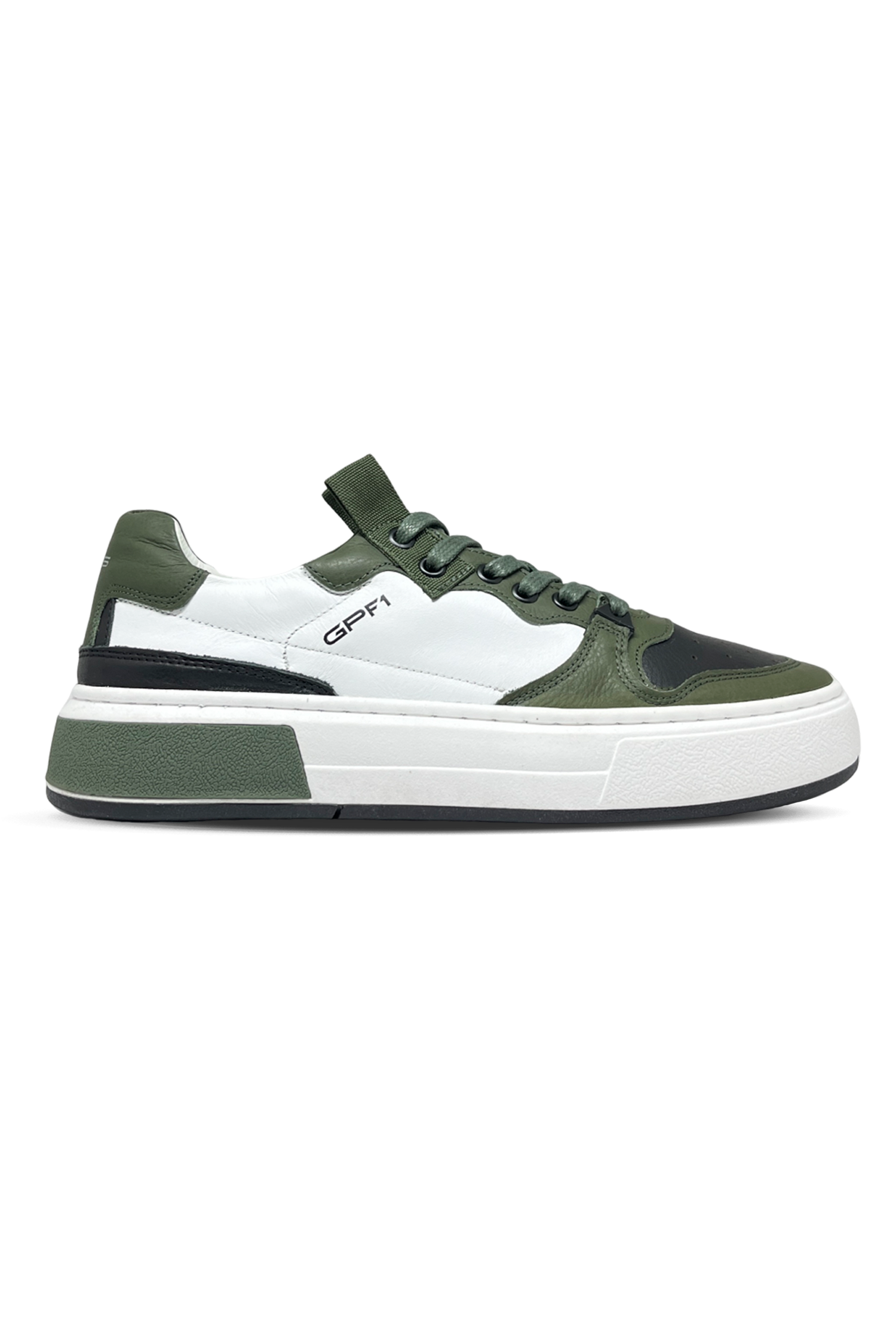 Tênis Couro RR´S GPF1 Verde Militar / Branco