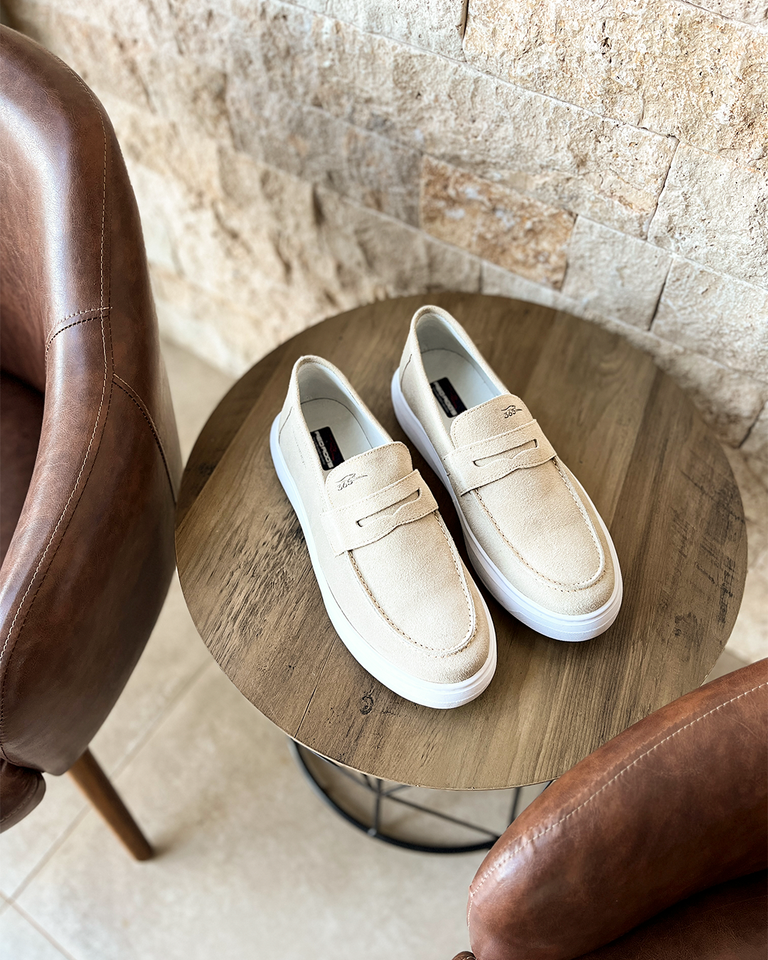 Mocassim Loafer de Couro Bege 365