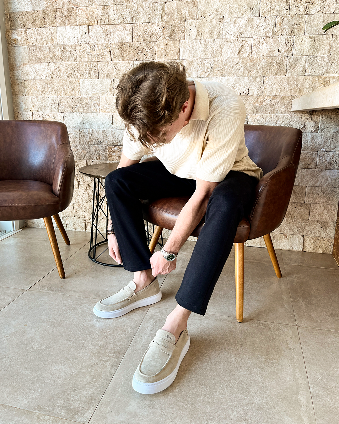 Mocassim Loafer de Couro Bege 365